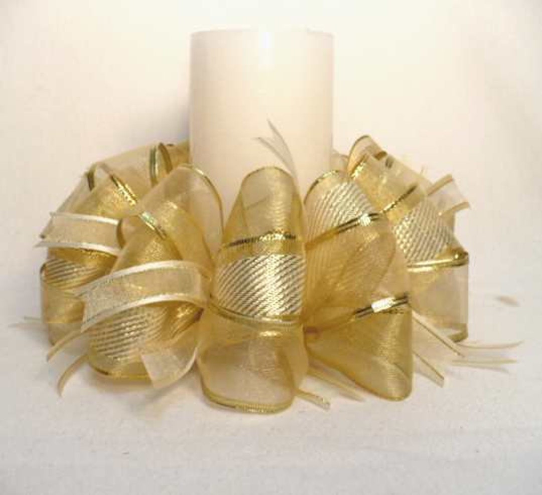 Ribbon Candle Ring, Cream/gold Ribbon Candle Ring, Wedding Table Center