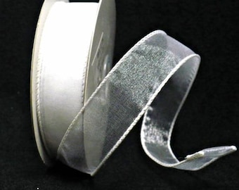 Sheer iridescent white wired, iridescent white wired ribbon, white sheer wedding wired ribbon 20 yards