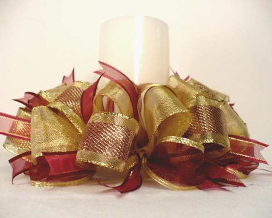Christmas candle ring ribbon candle ring burgundy/gold gone Etsy