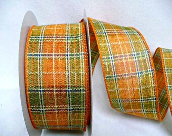 Cinta de alambre con cuadros otoñales: naranja metalizado, verde y azul marino, 6,35 cm x 9,5 m