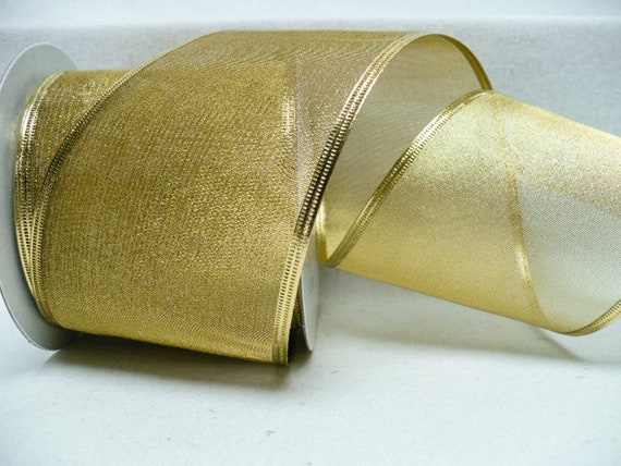 3 wide gold wired ribbon, gold ribbon, holiday ribbon, Christmas ribbon  wide metallic gold wired edge 3 x 15 yards