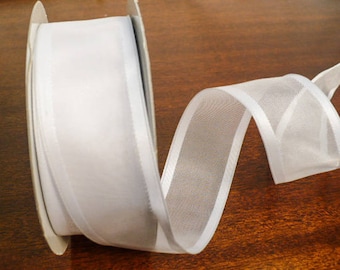 White Sheer Wired Edge Ribbon, 1.5 inch, 20 Yards