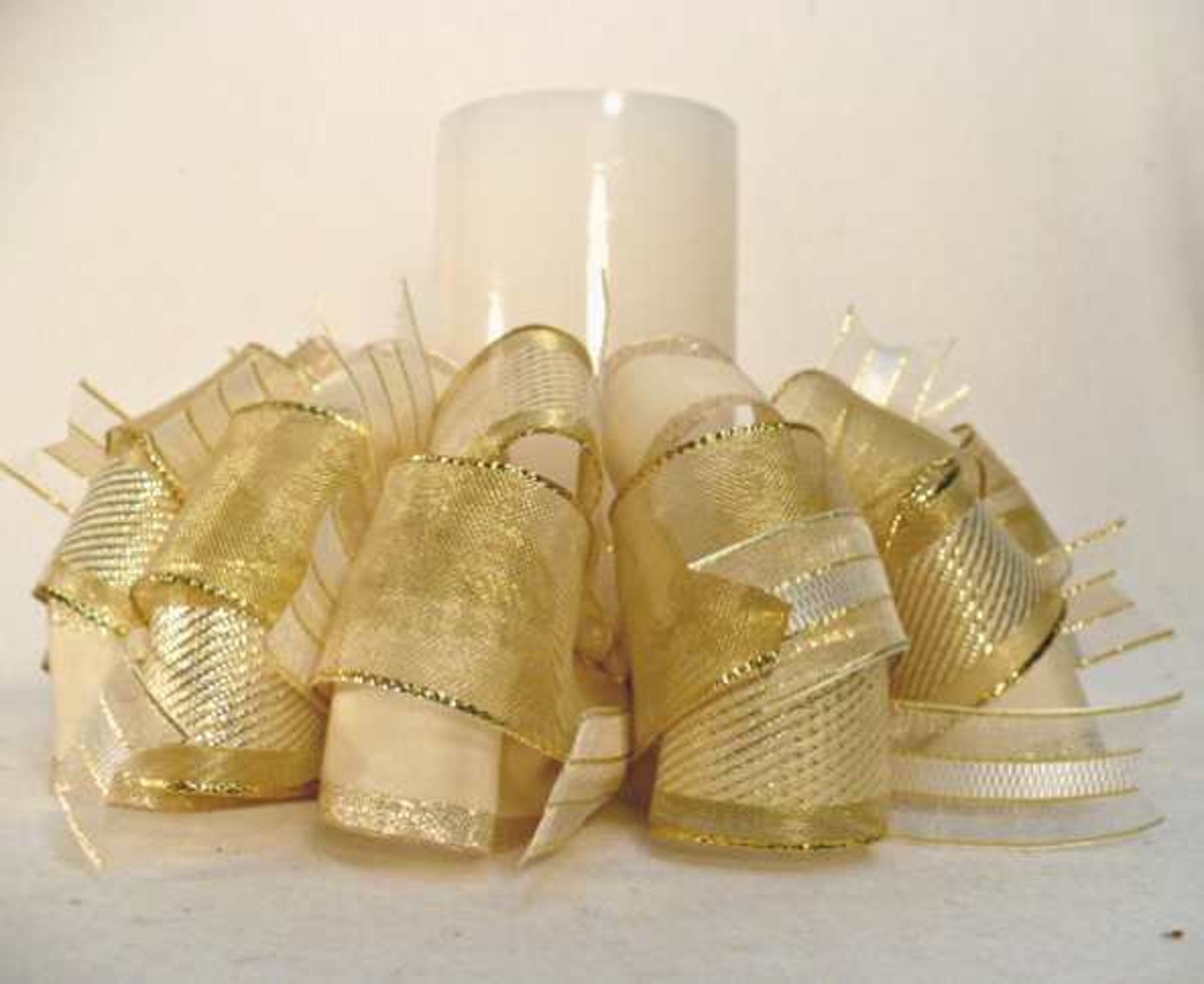 Ribbon candle ring cream/gold tone ribbon candle ring Etsy