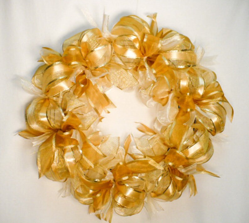 Gold Tone Ribbon Wreath Everyday Ribbon Wreath Holiday Etsy