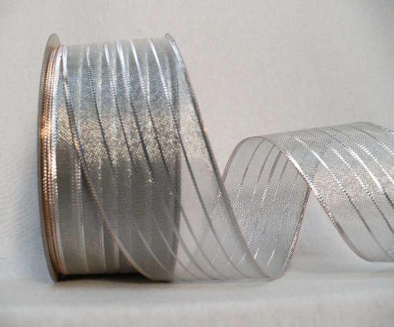 silver stripes wired ribbon Silver metallic wired wired holiday ribbon 1.5 wide x 25 yards.