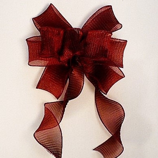 Burgundy semi solid iridescent pleat burgundy tone bow, spiral burgundy bow, wedding bow, wreath bow, decor bow.