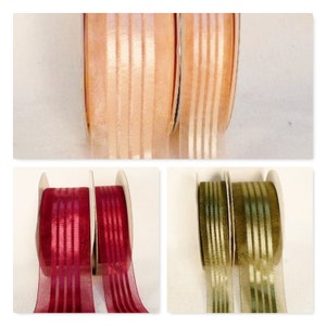 Satin ivory stripes sheer ribbon, satin peach stripes wedding ribbon, sheer satin stripes ribbon, 25 yards