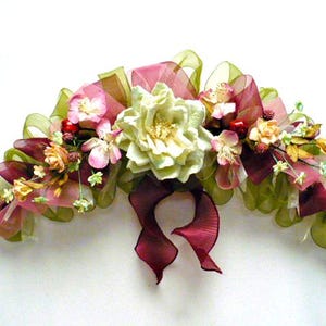 Arch swag, rose floral arch swag, ribbon swag, everyday swag, handmade parchment floral swag.