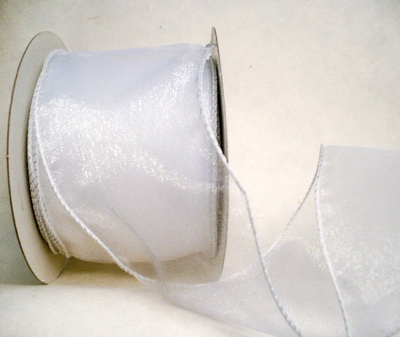 3 Wide white iridescent wired ribbon, wedding ribbon, sheer white wired 3  x 20 yards