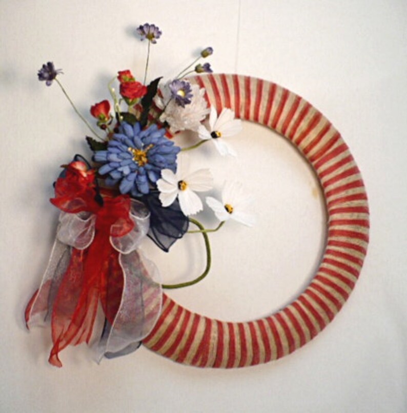 wall decor. front door wreath rednatural ribbon jute wrapped frame wreath 4th July ribbon wreath patriotic wreath summer wreath