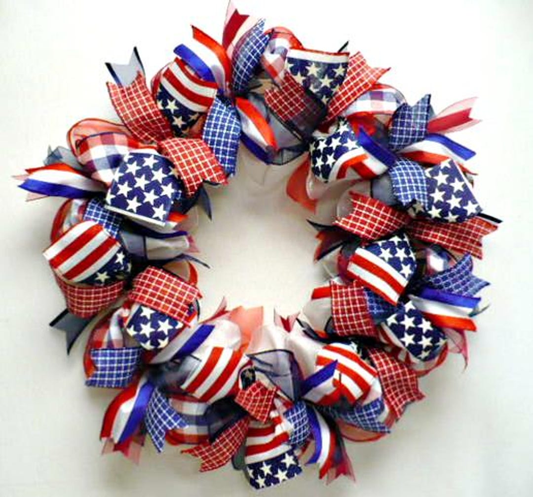 Red White Blue Patriotic Ribbon Wreath