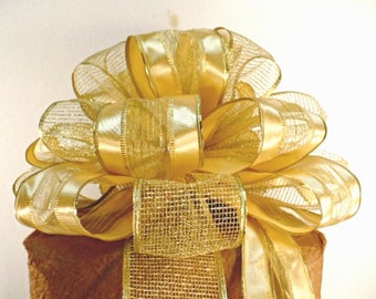 12" gold tone tree top, Christmas tree top gold, large tree top, large bow, wreath bow, holiday decor.