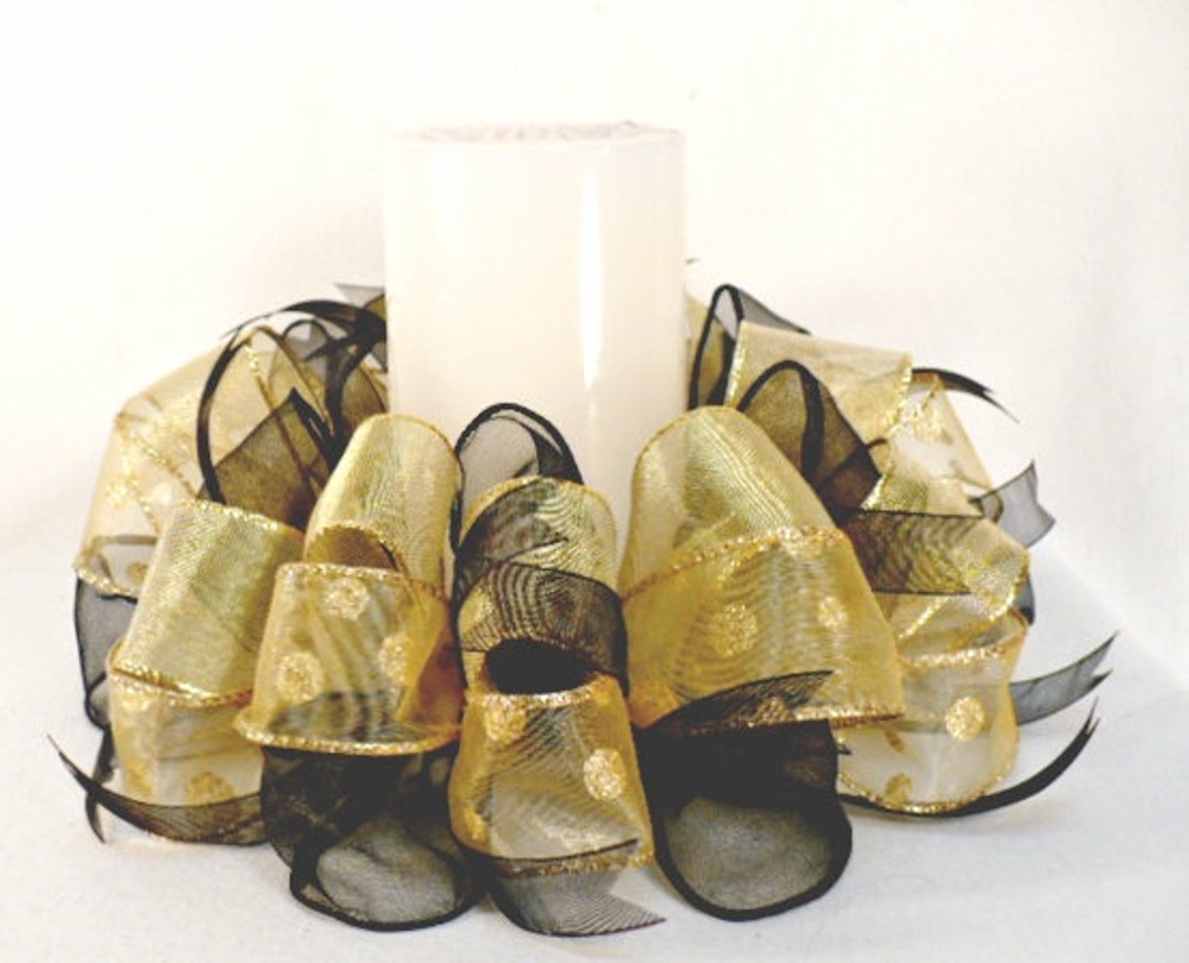 Gold Black Ribbon Candle, Black Gold Table Decoration, Table Center
