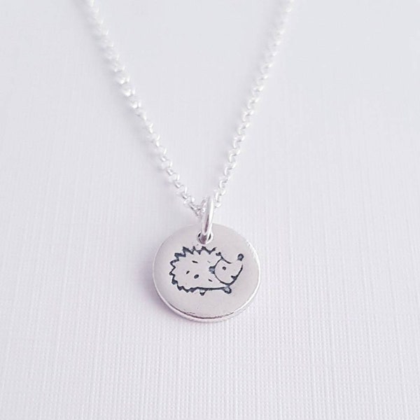 Tiny Hedgehog Necklace - Silver Hedgehog Pendant - Minimalist Jewellery - Christmas Gift Necklace - Stamped Hedgehog Pendant