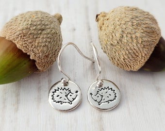 Hedgehog Earrings Sterling Silver  woodland animals earrings, Wildlife Hedgehog Jewellery Gifts for Women, Cute Hedgehog Dangling Earrings