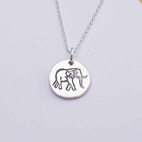 Sterling Silver Stamped Round Elephant Necklace Sterling Silver Stamped Round Elephant Necklace