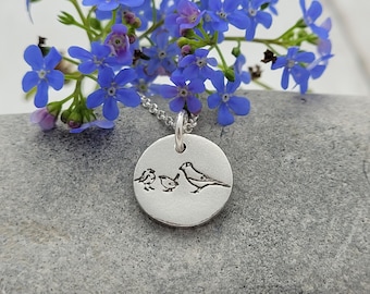 Three Little Birds Necklace, Robin Wren  Jay Bird Necklace, Silver Birds Necklace, garden birds gifts, sterling silver Bird jewellery