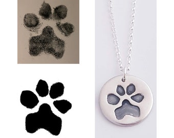 Custom sterling silver Paw Print necklace, Your Dog Personalisation Paw Print Charm, Actual Paw Print Pendant, Pet Paw Print memorial Gift