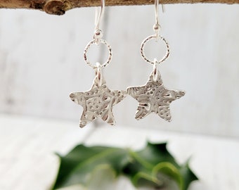 Sterling Silver Star Shaped Earrings, Celestial Earrings, Christmas Star Earrings, Star Dangle Earrings, Jewellery Gift For Her