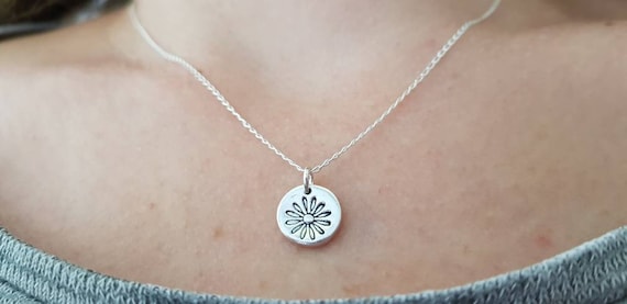 Tiny Daisy Necklace - Silver Daisy Pendant - April Birth Flower - Flower Inspired Necklace - Stamped Daisy Pendant