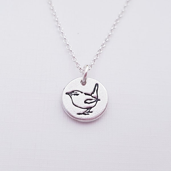 Tiny Wren Necklace - Silver Wren Pendant - Wren Wild Bird Necklace - Wren British Bird Pendant