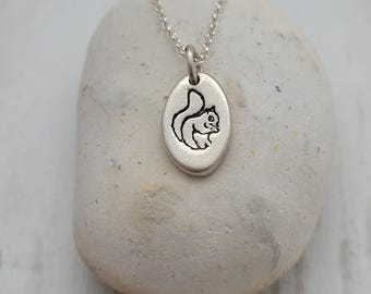 Squirrel necklace silver, Sterling Silver Squirrel pendant necklace, Squirrel Lover Gift