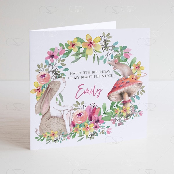 beautiful personalised magical rabbit 1st Birthday card, daughter, niece, great granddaughter, bunny, First, 2nd, 3rd, 4th, 5th, 6th