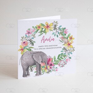 personalised elephant birthday card, 1st 2nd 3rd, 4th 5th 6th 7th birthday card, niece, daughter, granddaughter birthday card
