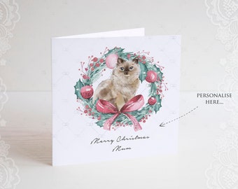 personalised Ragdoll Christmas card,Ragdoll cat christmas card, mum, dad, custom