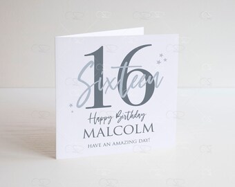personalised sixteen birthday card, 16th birthday card, sweet sixteenth birthday card, teenage son card, grandson, nephew card