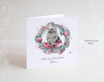 personalised Maine coon Christmas card, Maine coon cat christmas card, mum, dad, custom