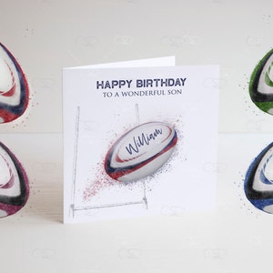 Personalised Rugby birthday card, personalised rugby ball birthday card, son rugby, grandson rugby card, England rugby card