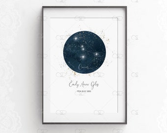 Personalised Zodiac Print, cancer Print, Leo Print, virgo Print, horoscope Star sign constellation Print, astrology gift stars