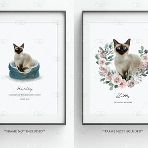 personalised siamese print, personalised siamese cat print, cat gift, personalised cat illustration, siamese cat gift