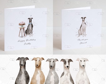 personalised greyhound Birthday card, personalised whippet card,  father's day card, card from the greyhound, mum, dad,  plastic free