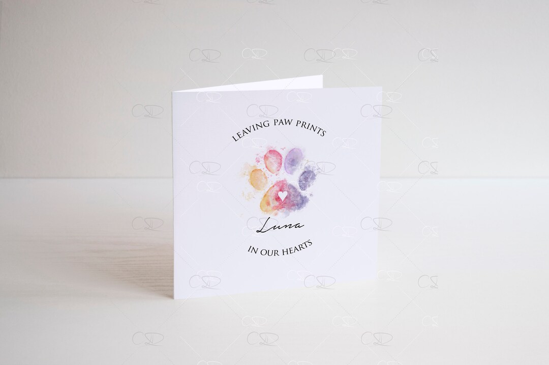 Personalised Pet Loss Card, Rainbow Paw Print Card, Cat Sympathy Card ...