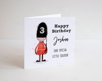 Personalised Toy Soldier birthday card, personalised army birthday card, little soldier, military Son, grandson, army, queen's guards