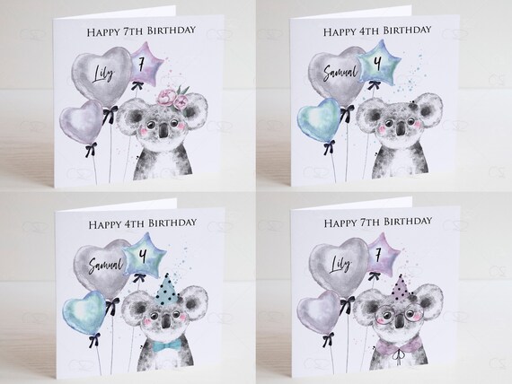 personalised Koala birthday card, girls birthday card, boys birthday card, Koala card, Niece card, Nephew card, granddaughter grandson