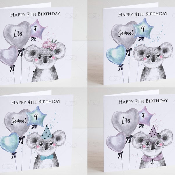 personalised Koala birthday card, girls birthday card, boys birthday card, Koala card, Niece card, Nephew card, granddaughter grandson