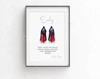 personalised shoe print, Marilyn Monroe print, Louboutin print, shoe lover gift, shoe wall art, teenage girl room, quote print