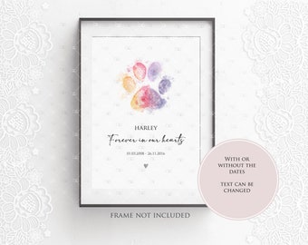 personalised pawprint dog paw print, pet loss, dog memory forever in our hearts, pet sympathy, memorial gift, keepsake, cat,