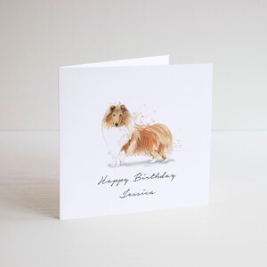 Personalised rough Collie Birthday card, personalised collie birthday card, personalised dog card, dog birthday card collie thank you card