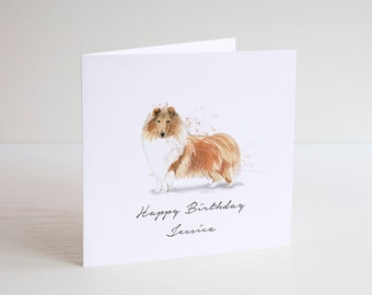 Personalised rough Collie Birthday card, personalised collie birthday card, personalised dog card, dog birthday card collie thank you card
