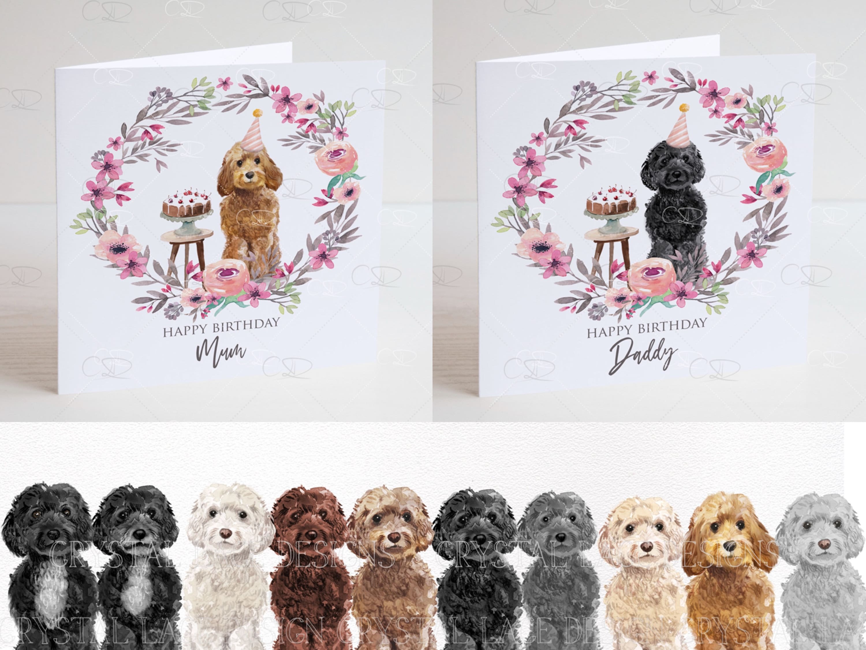Cavapoo Chien Rose Floral Animal Personnalisées Carte D'Anniversaire Cavapoo Chien Rose Floral Animal Personnalisées Carte D'Anniversaire