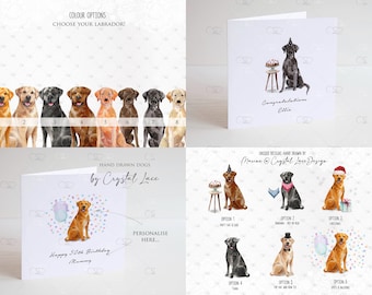 Personalised Labrador Birthday card, black Labrador card, golden Labrador, chocolate labrador card, red fox Labrador retriever, christmas