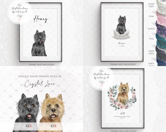 personalised cairn terrier print, cairn terrier gift, wall art, illustration, birthday gift, christmas present, black, red, grey, cream