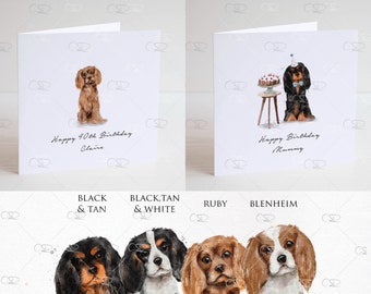 Cavalier king charles spaniel Birthday card, tri colour, ruby, Blenheim King Charles cavalier, personalised dog birthday card, Father's Day