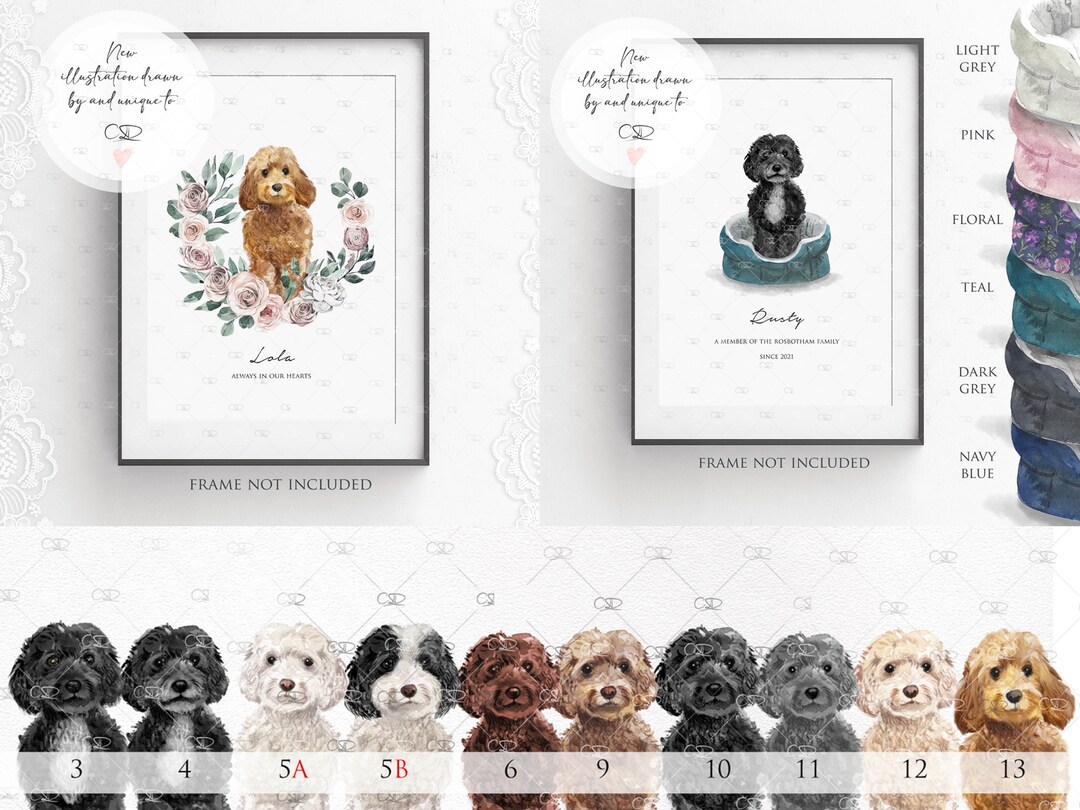Personalised Cockapoo Print, Black Labradoodle, Cavapoo, Cavachon, Wall ...