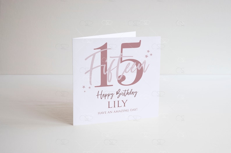 personalised fifteen birthday card, 15th birthday card for a girl, teenager birthday card, teenage daughter card, granddaughter, niece card image 1
