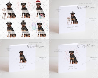 Rottweiler Birthday card, Personalised Rottie card, Rotties, Rottweiler thank you card, wedding card, sympathy card, Christmas